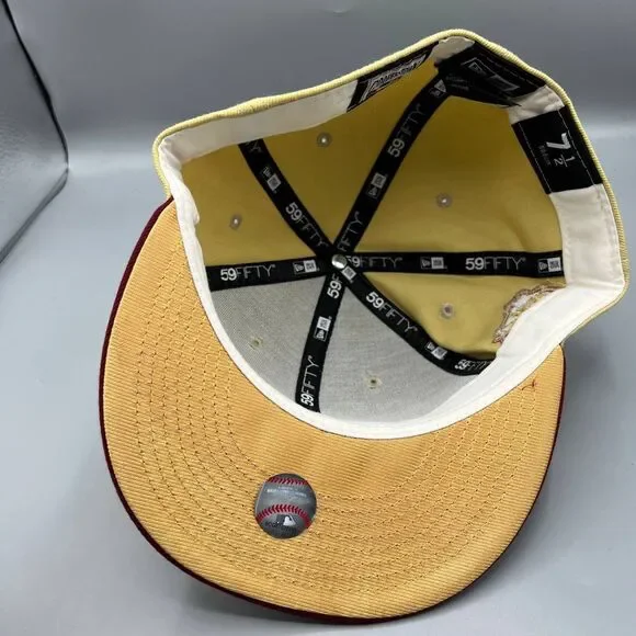 Milwaukee‎ Brewers Hat Men 7 1/2 Beige Red 59Fifty New Era Fitted Cap